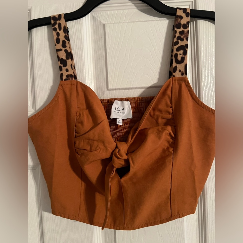 J.O.A. Rust Tank Top with Leopard Print Straps